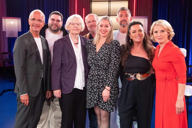 From left Christoph Maria HERBST, actor, Leon XSKINCARE, influencer, Elfriede HEITKAMP, author, Harald LESCH, presenter, scientist, Ruth MOSCHNER, actress, Micky BEISENHERZ, presenter, Christine NEUBAUER, actress, Susan LINK, presenter, guest on the program ,,Koelner Treff,, on WDR television, 29 05 2026