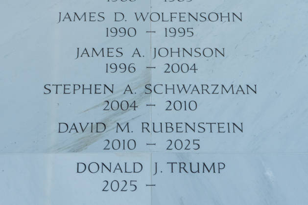A list Kennedy Center Chairmen is seen in the Donald J. Trump and John F. Kennedy Center for the Performing Arts in Washington, DC on Friday, May 29, 2026. A federal judge ruled that President Trump overstepped his authority by renaming the Kennedy Center after himself, ordering Trump s name to be removed and reversing a decision to close the performing arts center for renovations. WAP20260529137 AARONxSCHWARTZ