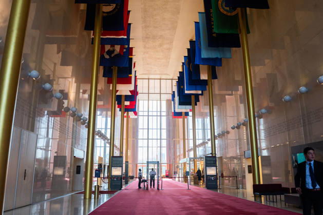 The interior of the Donald J. Trump and John F. Kennedy Center for the Performing Arts in Washington, DC on Friday, May 29, 2026. A federal judge ruled that President Trump overstepped his authority by renaming the Kennedy Center after himself, ordering Trump s name to be removed and reversing a decision to close the performing arts center for renovations.  WAP20260529140 AARONxSCHWARTZ