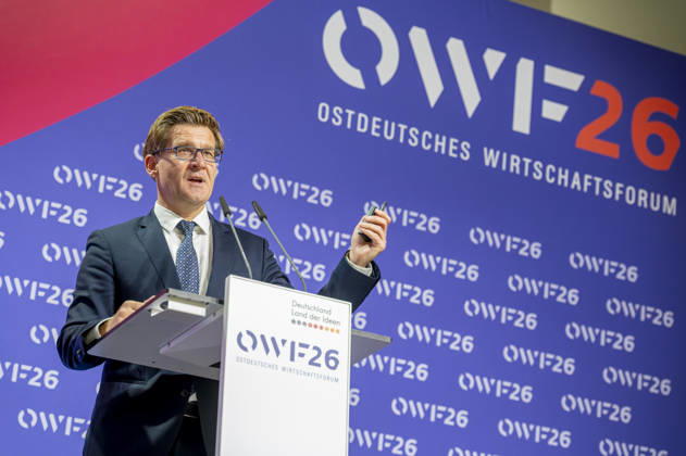 Marcin Piatkowski OWF26 EUR, Germany, Berlin, 31 05 2026 Prof. Marcin Piatkowski from the University of Warsaw to the conference of the East German Economic Forum under the motto A new Un order, what role does Germany and Europe play in global system competition East Germany is the focus as a region The transformation i