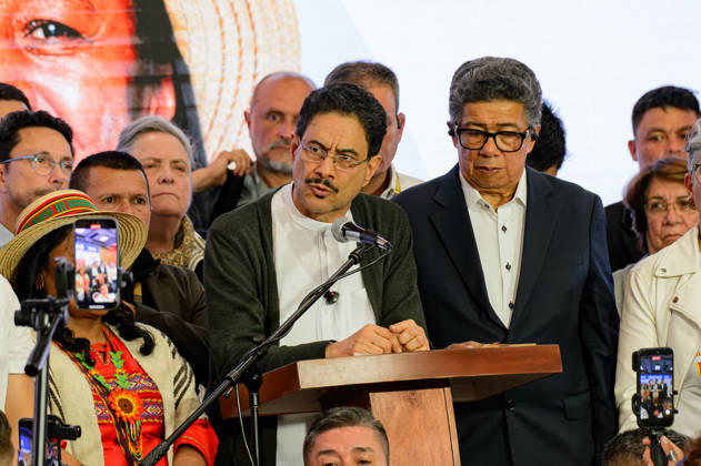 May 31, 2026, Bogota, Bogota D.C, Colombia: Colombian left-wing presidential candidate Ivan Cepeda along his running mate Aida Quilcue give a speech after the results of the first run of the 2026 presidential elections in Bogota, Colombia May 31, 2026. Bogota Colombia - ZUMAvp1_ 20260531_zia_vp1_048 Copyright: xSebastianxBarrosx