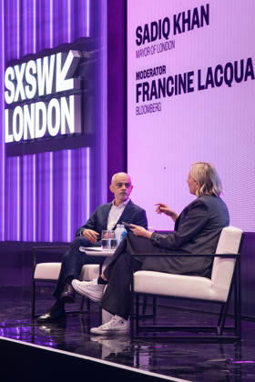 SWSX London 2026 Welcome Address at SXSW London Stage with Mayor of London Sadiq Khan, Francine Lacqua and Patrick Moore, Credit:Ewelina Stachurska Show Me You Ewelina Stachurska Avalon United Kingdom, London, Shoreditch  Copyright: xEwelinaxStachurskaxShowxMexYoux xEwelinaxStachurskax xAvalonx 1107129386