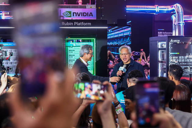 NVIDIA s CEO Jensen Huang visits COMPUTEX TAIPEI 2026 TAIPEI, TAIWAN - JUNE 3: Jensen Huang, the CEO of American multinational tech giant NVIDIA, is surrounded by heaps of supporters and staff during his visit to the COMPUTEX TAIPEI trade show, in Taipei, Taiwan, on June 3, 2026. COMPUTEX TAIPEI is one of the world’s largest and most significant trade shows, featuring latest technologies, drones, data centres, Artificial Intelligence (AI) technologies, supercomputers, semiconductors products and other things from major international firms such as Nvidia, Intel, NXP and Foxconn. Daniel Ceng Anadolu Taipei Taiwan. Editorial use only. Please get in touch for any other usage. Copyright: x2026xAnadoluxDanielxCengx