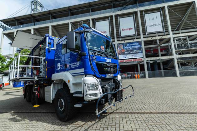 resConEx 2026 on 03 06 2026 at the RheinEnergieStadion in Cologne A THW vehicle in front of the RheinEnergie Stadium xJRx