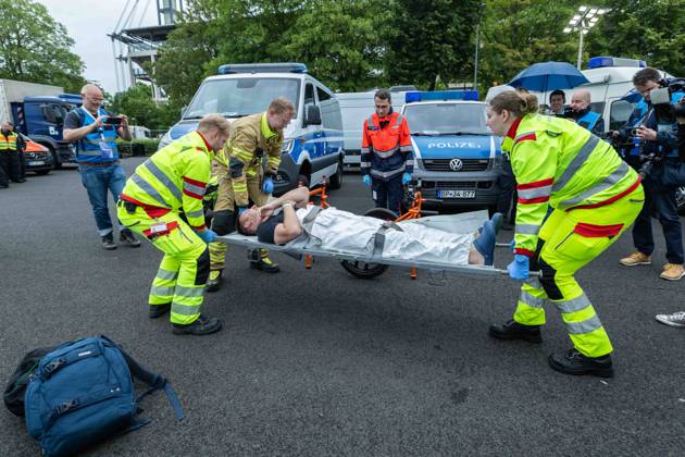 resConEx 2026 on 03 06 2026 at the RheinEnergieStadion in Cologne An injured person is carried on a stretcher by emergency personnel xJRx