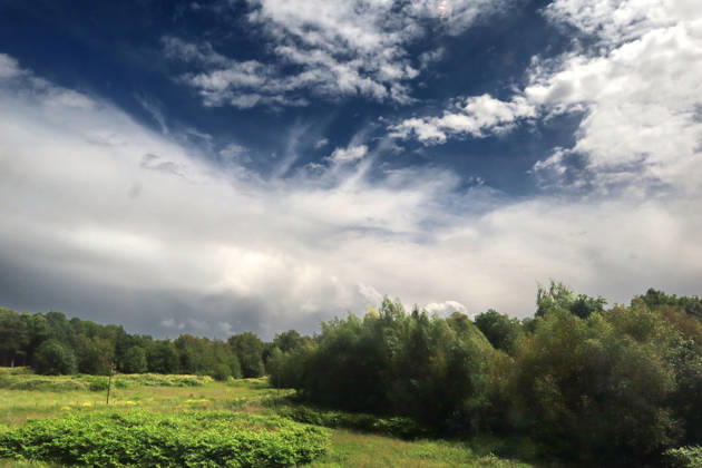 Backside thunderstorms in the city The sky over the Ruhr Valley during a weather situation with thunderstorm risk on the backside towards the east Essen North Rhine-Westphalia Germany