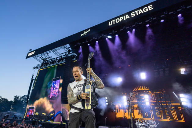 Music festival Rock im Park 2026 Volbeat, Nuremberg, 05 06 2026 Michael Poulsen, singer and guitarist of the Danish rock band Volbeat, performs on the Utopia Stage The band combines rock n roll, heavy metal and rockabilly Nuremberg Bavaria Germany 20260605-6V2A7053-M4000