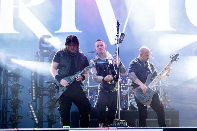 Corey Beaulieu guitar , Matthew Heafy vocals, guitar and Paolo Gregoletto bass during the performance of the American heavy metal band Trivium as part of the Rock am Ring 2026 festival at the Nürburgring Nürburg Rock am Ring Rheinland Pfalz Germany