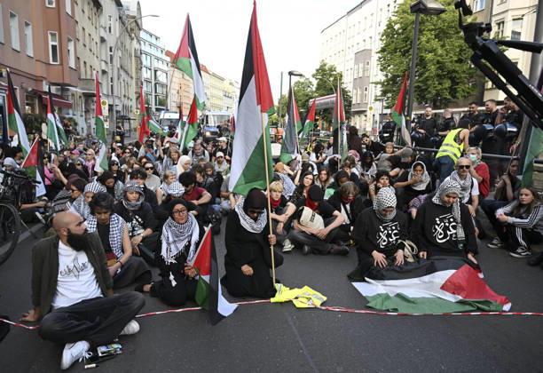 Pro-Palestinian protest in Berlin BERLIN, GERMANY - JUNE 5: People, holding Palestinian flags, stage a pro-Palestinian protest as they gather at Neptunbrunnen Square in Berlin, Germany on June 5, 2026. Halil Sagirkaya Anadolu Berlin Germany. Editorial use only. Please get in touch for any other usage.  Copyright: x2026xAnadoluxHalilxSagirkayax