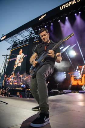 Danish guitarist Flemming Clausen from the Danish rock band Volbeat thrills fans with their unmistakable mix of metal, rock n roll and rockabilly on the Utopia Stage main stage at Rock im Park 2026 The traditional festival on the Zeppelin Field is one of the absolute highlights of the German open air season Nuremberg Zeppelin Field Bavaria Germany