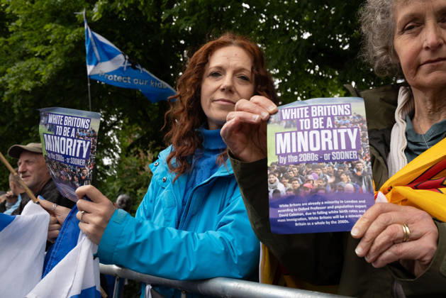 June 6, 2026, Perth, Scotland, UK: Anti-immigration protesters held a demonstration outside The Queens Hotel in Perth, while pro-immigration protesters aligned with Perth Against Racism staged a Reject Hate And Division counter-demonstration outside the Radisson Blu Hotel opposite. Both hotels are being used to house asylum seekers and have been the focus of similar protests in recent months. Perth UK  - ZUMAs357 20260606_zip_s357_012 Copyright: xCameronxScottx
