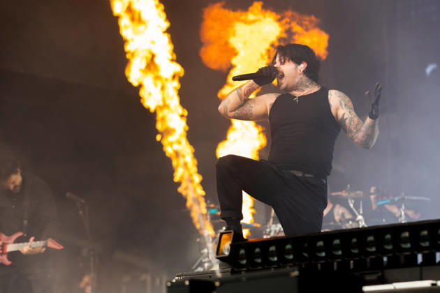Daniel Winter Bates singing during the performance of the British metalcore band Bury Tomorrow as part of the Rock am Ring 2026 festival at the Nürburgring Nürburg Rock am Ring Rheinland Pfalz Germany