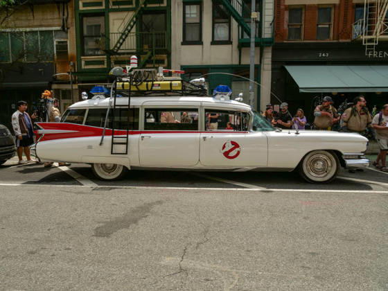 June 6, 2026, New York, New York, USA: Vintage Cadillac ECTO-1 ambulance at Ghostbusters Day 2006 at Hook & Ladder 8 Tribeca NYC..A street celebration fundraiser benefiting the FDNY Foundation at the beloved firehouse .famous in the Ghostbuster movie franchise with Ecto-1 vehicle displays, music,. fan merchandise and special guests. New York USA  - ZUMAh156 20260606_znp_h156_011 Copyright: xMiloxHessx
