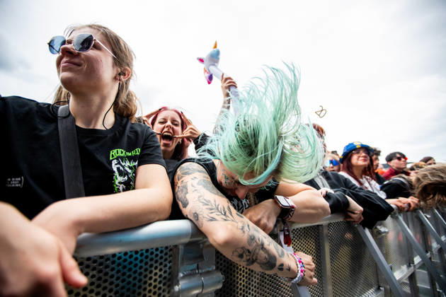 Headbanging fans during the performance of the Swiss metal band Paleface Swiss as part of the Rock am Ring 2026 festival at the Nürburgring Nürburg Rock am Ring Rheinland Pfalz Germany