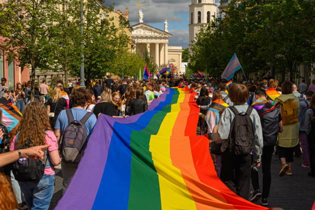June 6, 2026, Vilnius, Lithuania: People march with a huge pride flag during the pride parade. Vilnius on June 6 marked Lithuanian Pride 2026 with a march for equality, drawing thousands to the city center in a public show of visibility, solidarity, and support for LGBTQ+ rights. Vilnius Lithuania - ZUMAs197 20260606_aaa_s197_192 Copyright: xYauhenxYerchakx