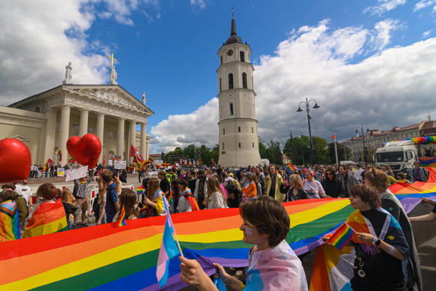 June 6, 2026, Vilnius, Lithuania: People march with a huge pride flag during the pride parade. Vilnius on June 6 marked Lithuanian Pride 2026 with a march for equality, drawing thousands to the city center in a public show of visibility, solidarity, and support for LGBTQ+ rights. Vilnius Lithuania - ZUMAs197 20260606_aaa_s197_200 Copyright: xYauhenxYerchakx