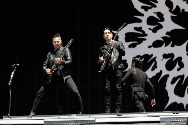 Jinxx Jeremy Ferguson guitar, violin, vocals and Jake Pitts guitar , in the background Andy Biersack vocals , during the performance of the US American rock band Black Veil Brides at the festival Rock am Ring 2026 at the Nürburgring Nürburg Rock am Ring Rheinland Pfalz Germany