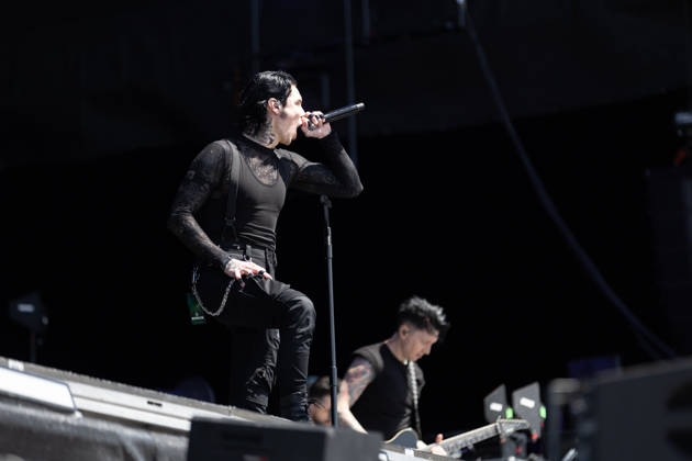 Andy Biersack singing and Jake Pitts guitar in the background during the performance of the US rock band Black Veil Brides as part of the Rock am Ring 2026 festival at the Nürburgring Nürburg Rock am Ring Rheinland Pfalz Germany