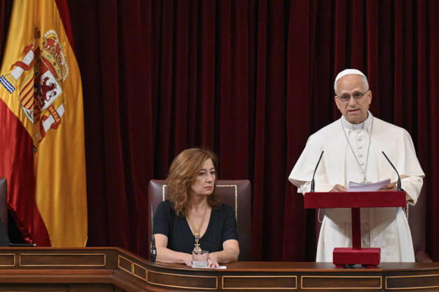 SPAIN - POPE LEO XIV DURING A JOINT SESSION OF THE SPANISH PARLAMENT AT THE CONGRESS OF DEPUTIES IN MADRID - 2026 6 8 Spain, Vatican, 2026 6 8 Pope Leo XIV during a joint session of the Spanish Parliament at the Congress of Deputies in Madrid EDITORIAL USE ONLY - NO BOOKS Copyright: xVATICANxMEDIA CPPx