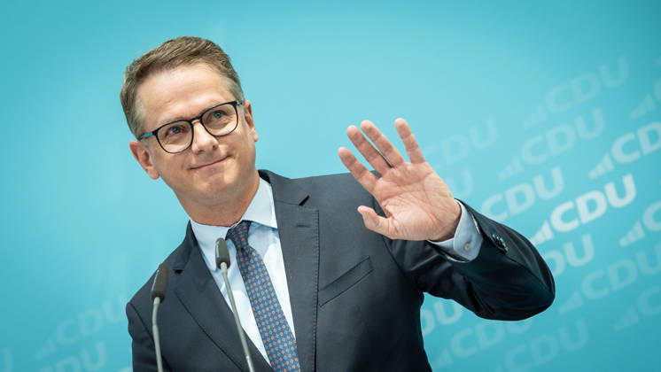 Carsten Linnemann, CDU Secretary General, during the press conference after the Federal Executive Committee meeting CDU Federal Executive Committee and committee meetings on 08 06 2026, Berlin Berlin Germany Konrad Adenauer Haus, Bundespart