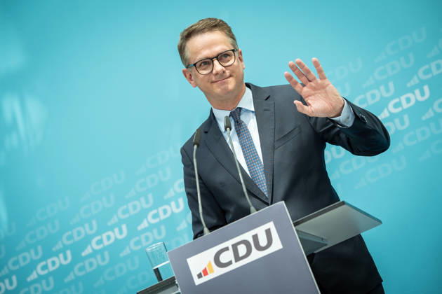 Carsten Linnemann, CDU Secretary General, during the press conference after the Federal Executive Committee meeting CDU Federal Executive Committee and committee meetings on 08 06 2026, Berlin Berlin Germany Konrad Adenauer Haus, Bundespart