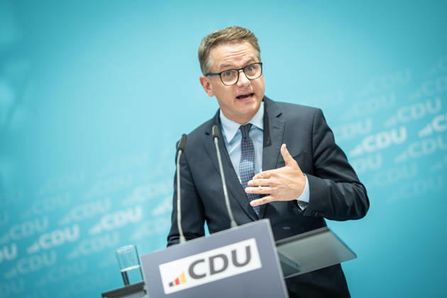 Carsten Linnemann, CDU Secretary General, during the press conference after the Federal Executive Committee meeting CDU Federal Executive Committee and committee meetings on 08 06 2026, Berlin Berlin Germany Konrad Adenauer Haus, Bundespart