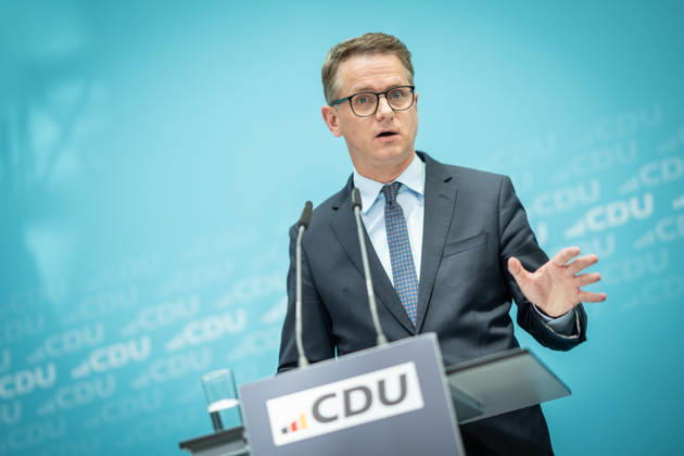 Carsten Linnemann, CDU Secretary General, during the press conference after the Federal Executive Committee meeting CDU Federal Executive Committee and committee meetings on 08 06 2026, Berlin Berlin Germany Konrad Adenauer Haus, Bundespart