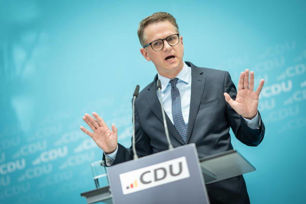 Carsten Linnemann, CDU Secretary General, during the press conference after the Federal Executive Committee meeting CDU Federal Executive Committee and committee meetings on 08 06 2026, Berlin Berlin Germany Konrad Adenauer Haus, Bundespart