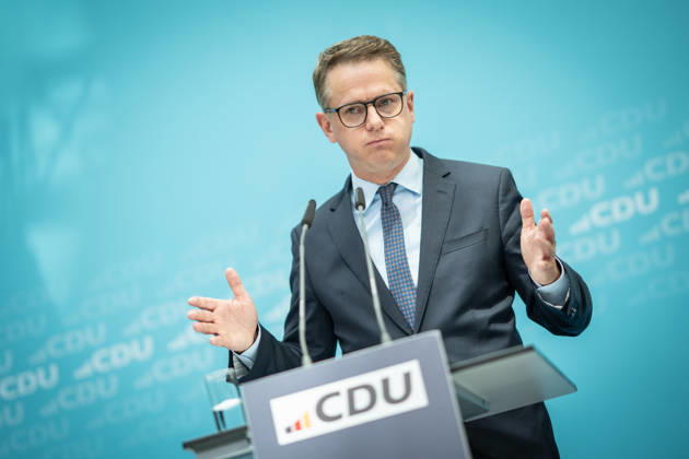 Carsten Linnemann, CDU Secretary General, during the press conference after the Federal Executive Committee meeting CDU Federal Executive Committee and committee meetings on 08 06 2026, Berlin Berlin Germany Konrad Adenauer Haus, Bundespart