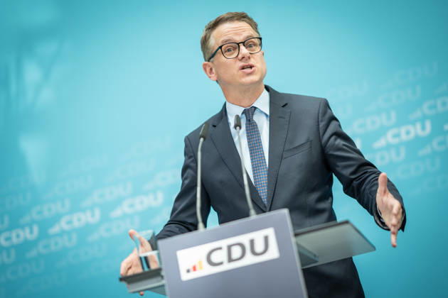 Carsten Linnemann, CDU Secretary General, during the press conference after the Federal Executive Committee meeting CDU Federal Executive Committee and committee meetings on 08 06 2026, Berlin Berlin Germany Konrad Adenauer Haus, Bundespart