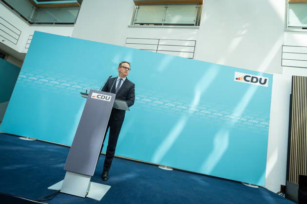 Carsten Linnemann, CDU Secretary General, during the press conference after the Federal Executive Committee meeting CDU Federal Executive Committee and committee meetings on 08 06 2026, Berlin Berlin Germany Konrad Adenauer Haus, Bundespart