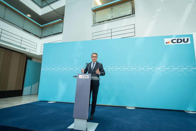 Carsten Linnemann, CDU Secretary General, during the press conference after the Federal Executive Committee meeting CDU Federal Executive Committee and committee meetings on 08 06 2026, Berlin Berlin Germany Konrad Adenauer Haus, Bundespart