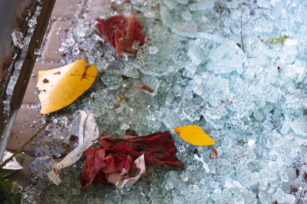 Blood-soaked wipes lie among glass shards after a Russian drone attack, Odesa, Ukraine, June 8, 2026. Russian forces attacked the southern Ukrainian city with Shahed-type drones. The wreckage of a downed drone fell directly onto a public transport stop, damaging the stop itself, as well as a control room, and several shared taxis. Three people were injured. (Photo by Nina Liashonok Ukrinform) Russian troops attack Odesa and region with drones  Copyright: xNinaxLiashonokx