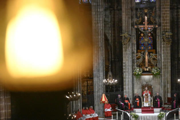 June 9, 2026, Barcelona: Pope Leo XIV leads midday prayer at the Cathedral of the Holy Cross and Saint Eulalia in Barcelona, Spain, 09 June 2026. Pope Leo XIV is visiting Spain from 06 to 12 June 2026, with stops in Madrid, Barcelona, and the Canary Islands. ANSA CIRO FUSCO Barcelona  - ZUMAa110 20260609_zaf_a110_010 Copyright: xCiroxFuscox