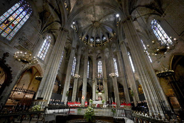 Pope Leo XIV Prayer At The Barcelona Cathedral - Spain Pope Leo XIV presides over midday prayer at the Barcelona Cathedral (Cathedral of the Holy Cross and Saint Eulalia) in Barcelona on June 9, 2026 on the fourth day of his pastoral visit to Spain. Photo by (EV) Simone Risoluti Vatican Media ABACAPRESS.COM Barcelona Spain  Copyright: xABACAx