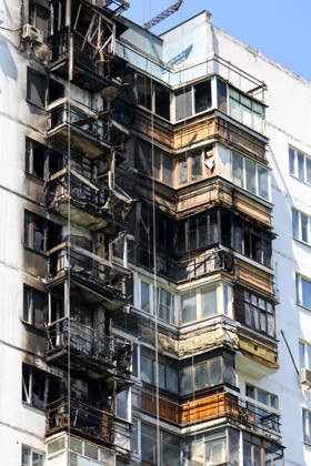RUSSIA, MOSCOW - JUNE 10, 2026: A fire causes damage to an apartment building on Aviatorov Street, Solntsevo, western Moscow, with six balconies reportedly destroyed and 30 residents bringing themselves to safety. Pavel Seleznev TASS  93624553