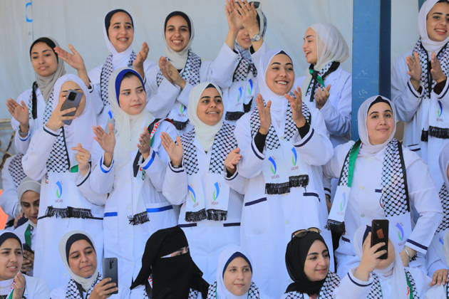 Nursing students hold white coat ceremony amid Gaza ruins Palestinian students from the Faculty of Nursing and Health Sciences at the University College of Applied Sciences take part in a White Coat Ceremony and Nursing Oath event amid the ruins of the college s buildings in Gaza City on June 10, 2026. The ceremony, attended by representatives of international and donor organizations, was held at the site of facilities destroyed during the war and marks the beginning of the students’ practical training in the health sector. Photo by Bilal Osama apaimages Gaza city Gaza Strip Palestinian Territory 100626_Gaza_BO_00(54) Copyright: xapaimagesxBilalxOsamax xapaimagesx