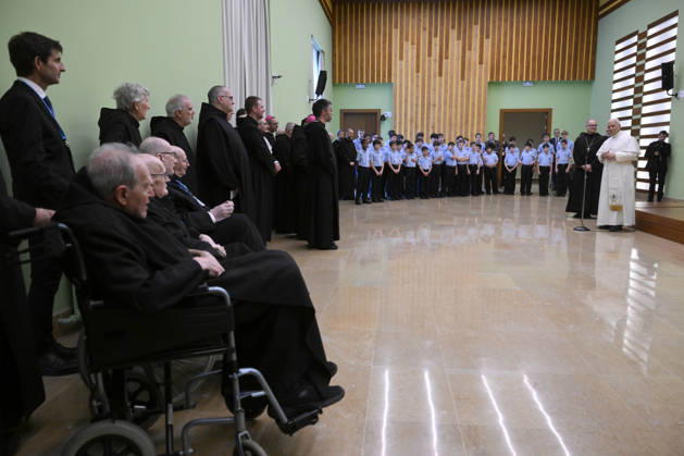 IPA85546617 - Spain, Vatican, 2026 6 10 Pope Leo XIV meet the Benedictine Community at the Abbey of Our Lady of Montserrat, near Barcelona, Photograph by VATICAN MEDIA Catholic Press Photo  Copyright: xVATICANxMEDIA CPPx xVATICANxMEDIA CPPx 85546617