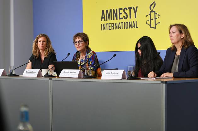 Berlin, Germany, 10 06 2026 Federal Press Conference Press Conference Amnesty International Ethnic cleansing in the West Bank L R Julia Jorch, Agnès Callamard, Budour Hassan, Julia Duchrow Copyright: xdtsxNachrichtenagenturx dts_122278