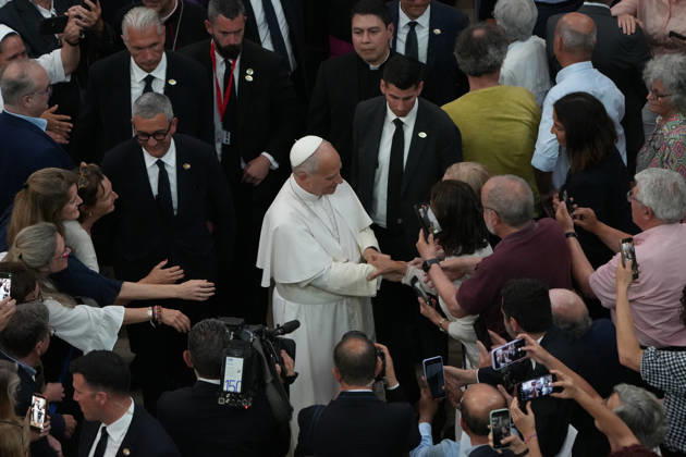 Meeting of Pope Leo XIV with the realities of diocesan charity and assistance in the Raval Pope Leo XIV on his way out of the ecclesial meeting with the entities of diocesan charity and assistance in the Church of St. Augustine, located in the neighborhood of El Raval, on June 10, 2026, in Barcelona, Catalunya Espana This social event serves as a platform for a speech in support of vulnerable groups and to support the humanitarian work carried out by organizations such as Caritas and various grassroots religious communities with people at risk of exclusion The meeting brings together representatives of some 90 institutions 10 JUNE 2026 POOL POPE LEON XIV BARCELONA EL RAVAL CARIDAD SAN AGUSTÍN Barcelona Catalunya Catalunya Barcelona Catalun  Copyright: xDavidxZorrakino EuropaxPress Poox 7586943