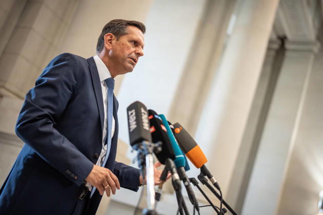 Olaf Lies, Minister-President of Lower Saxony, gives a press statement on his arrival at the Bundesrat Bundesrat meeting on June 12, 2026, Berlin Berlin Germany Bundesrat