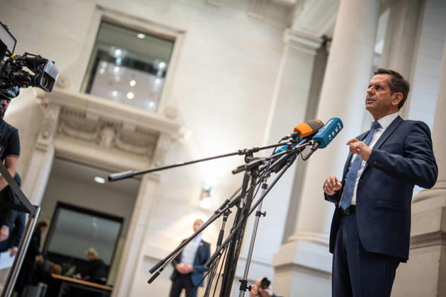 Olaf Lies, Minister-President of Lower Saxony, gives a press statement on his arrival at the Bundesrat Bundesrat meeting on June 12, 2026, Berlin Berlin Germany Bundesrat