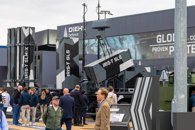 Trade visitor day at ILA Berlin 2026, Berlin, 12 06 2026 Exhibition of the IRIS T SLS and IRIS T SLM X air defense system at the Diehl Defence stand Trade visitors inspect the mobile rocket launchers on the outdoor area of the Schöneberg Berlin ExpoCenter Airport Brandenburg trade fair grounds Germany 20260612-1V9A1964-M4000