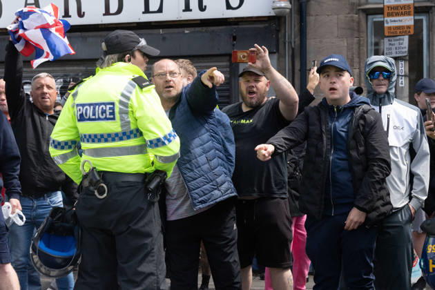 Anti-immigration protest march, Walton, Liverpool, UK, 13 June 2026. A large police presence prevents major disorder at an anti-immigration, pro-deportation protest march in Walton, Liverpool, UK, 13 June 2026., Credit:John Johnson Avalon  Copyright: xJohnxJohnsonx xAvalonx 1109948811