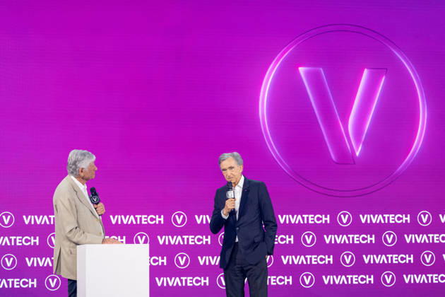 Vivatech 2026 - Opening Ceremony with Bernard Arnault Publicis Groupe s Chairman of the Supervisory Board Maurice Levy and LVMH chairman and CEO Bernard Arnault during the opening ceremony at the VivaTech technology startups and innovation fair at the Paris Expo Porte de Versailles, in Paris, France on June 17, 2026. Photo by Alexis Jumeau ABACAPRESS.COM Paris France  Copyright: xJumeauxAlexis ABACAx