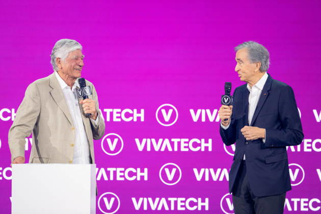 Vivatech 2026 - Opening Ceremony with Bernard Arnault Publicis Groupe s Chairman of the Supervisory Board Maurice Levy and LVMH chairman and CEO Bernard Arnault during the opening ceremony at the VivaTech technology startups and innovation fair at the Paris Expo Porte de Versailles, in Paris, France on June 17, 2026. Photo by Alexis Jumeau ABACAPRESS.COM Paris France  Copyright: xJumeauxAlexis ABACAx