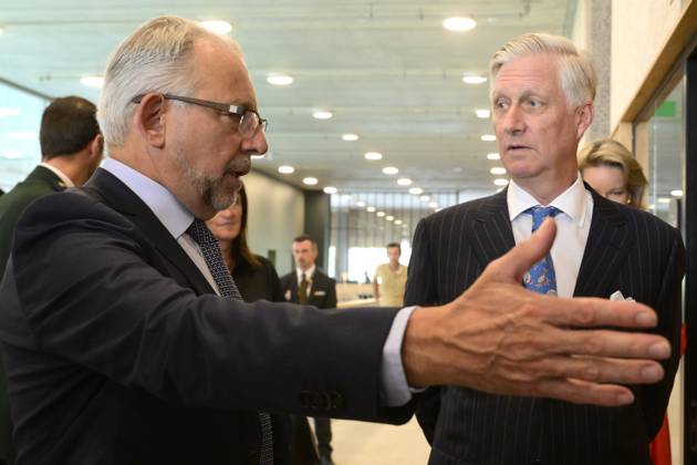 King Philippe And Queen Mathilde Visit Media Square EVERE, BELGIUM - JUNE 18: King Philippe of Belgium and Queen Mathilde of Belgium pictured with Jean-Paul Philippot, CEO RTBF visiting Media Square, the RTBF s new headquarters in Brussels.on June 18, 2026 in Evere, Belgium, 18 06 2026 Evere Belgium  Copyright: xPhilipxReynaersx