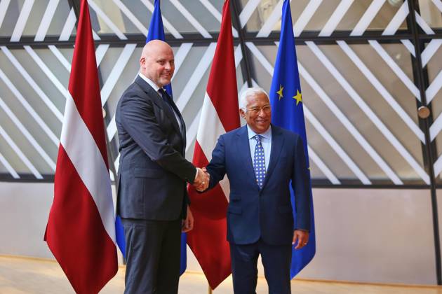 Brussels, Belgium, June 18, 2026; Europe House; EU Summit; Latvia; Prime Minister Andris Kulbergs; and EU Council President Antonio Costa,detected_source_language Copyright: xdtsxNachrichtenagenturx dts_123776