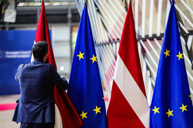 June 18, 2026, Evian, France, European Union: ANTONIO COSTA, President of the European Council, meets with ANDRIS KULBERGS, Prime Minister of Latvia, at the European Council in Brussels ahead of the European Council Summit. KULBERGS, who took office in late May, joins EU leaders as Ukraine, the Middle East, European defence, migration, competitiveness and the blocâ€⠢s next long-term budget remain among the main issues on the agenda. Evian European Union - ZUMAo116 20260618_znp_o116_027 Copyright: xBiancaxOterox