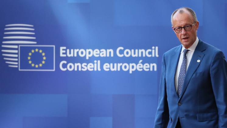 German Chancellor Friedrich Merz arrives for pictured at the arrivals of a European Council Summit, Thursday 18 June 2026, at the Council of the European Union, in Brussels.  BENOITxDOPPAGNE 178081705